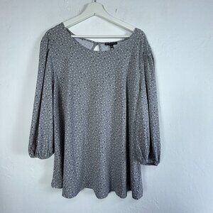 Adrianna Papell Grey Heart Print 3/4 Pleated Sleeve Top Size 2X Stretch New $69